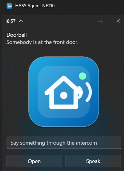 A notification in the Windows notification centre, with its text field and buttons