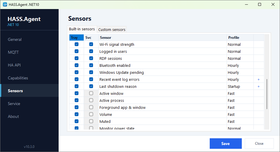 Built-in sensors